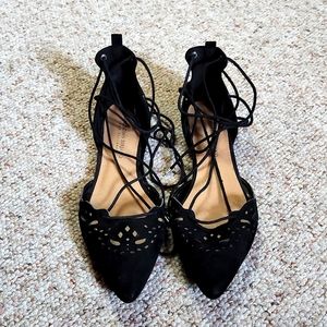 Womens black lace up flats